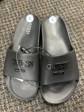 Guess Black Logo Slide Sandals